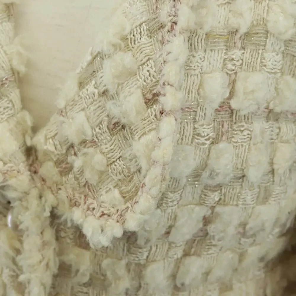 Chanel Tweed Jacket Skirt Setup White Cotton